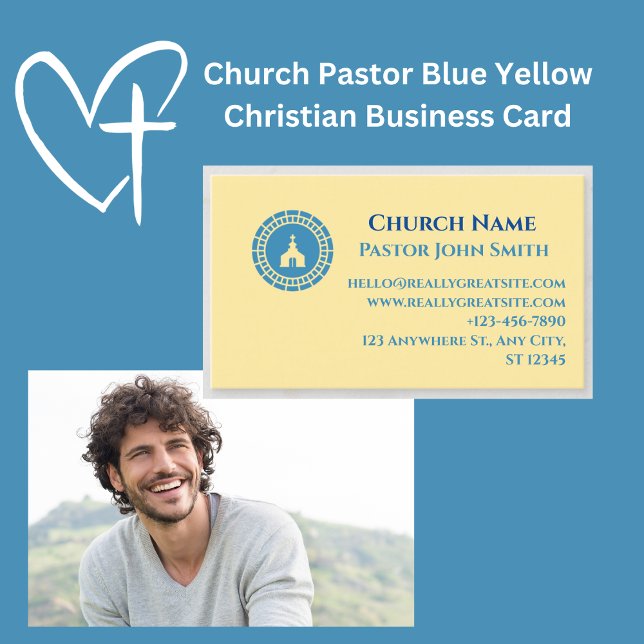 Tarjeta De Visita Pastor de la Iglesia del Amarillo Azul (Church Pastor Blue Yellow Christian Business Cards)