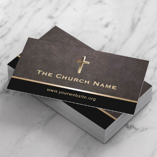 Tarjeta De Visita Pastor de la Iglesia Elegante Cruz de Oro de Cuero