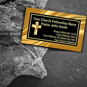 Tarjeta De Visita Pastor de la Iglesia Elegante Dorado y Negro