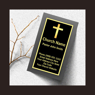 Tarjeta De Visita Pastor de la Iglesia Elegante Simple Negro Oro