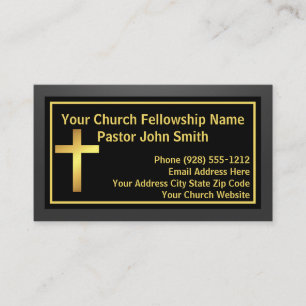 Tarjeta De Visita Pastor de la Iglesia Elegante Simple Oro Negro