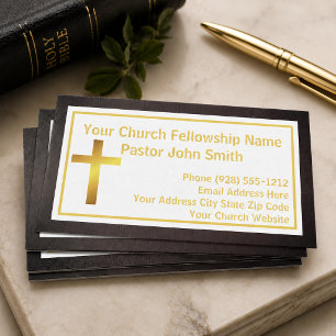 Tarjeta De Visita Pastor de la Iglesia Grunge Negro Oro