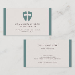 Tarjeta De Visita Pastor de la Iglesia Moderno Escudo Mínimo Verde