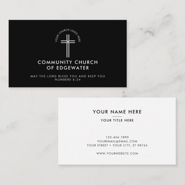 Tarjeta De Visita Pastor de la Iglesia Moderno Personalizado Mínimo  (Anverso / Reverso)