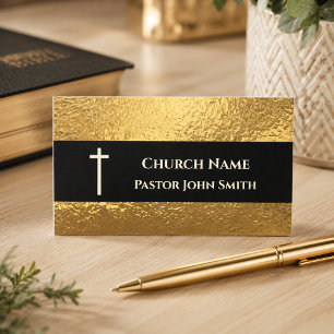 Tarjeta De Visita Pastor de la Iglesia Oro Negro Clásico Cristiano