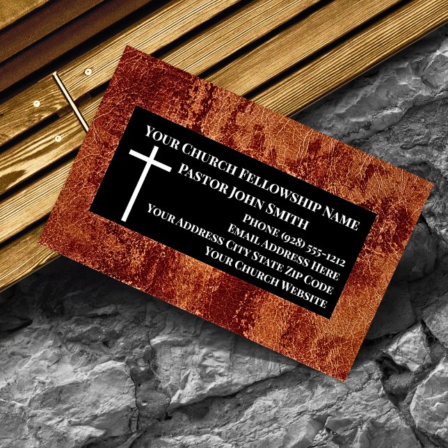 Tarjeta De Visita Pastor de la Iglesia RÚSTICA Cristiano Cuero (Rustic Faux Leather Black and White Church Pastor Business Cards)