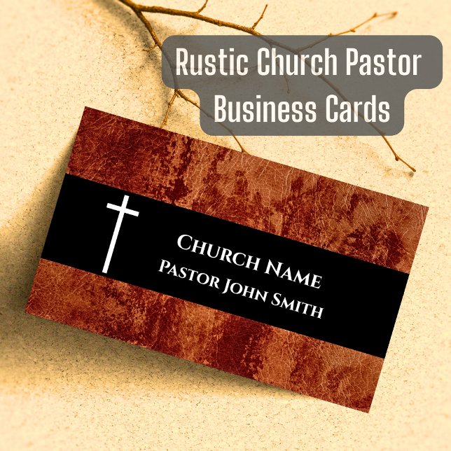 Tarjeta De Visita Pastor de la Iglesia RÚSTICA Cristiano Cuero (Rustic Church Pastor Business Cards)