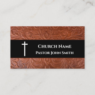 Tarjeta De Visita Pastor de la Iglesia Rústica Cuero Negro Cristiano