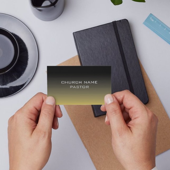 Tarjeta De Visita Pastor de la Iglesia Sombreado Oro Negro Cristiano (Church Pastor Shaded Gold Black Christian Business Card)