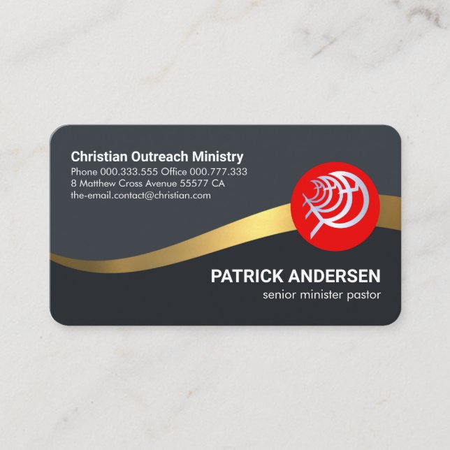 Tarjeta De Visita Pastor de Olas de Oro Azul Oscuro (Anverso)