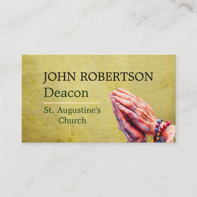 Tarjeta De Visita Pastor Deacon Praying Hands Church Religious (Anverso)