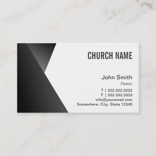 Tarjeta De Visita Pastor negro y blanco agudo moderno (Anverso)