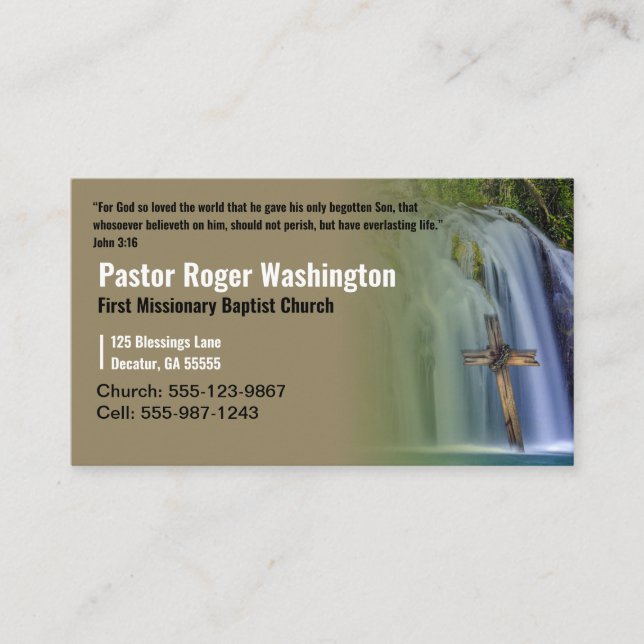 Tarjeta De Visita Pastor o Deacon Cross cascada Church (Anverso)
