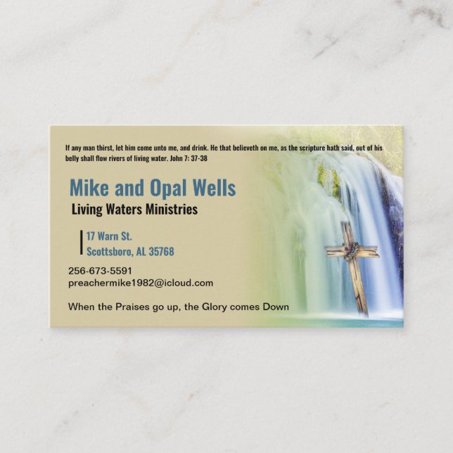 Tarjeta De Visita Pastor o Deacon Cross cascada Church Business C (Anverso)