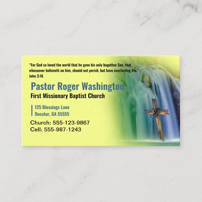 Tarjeta De Visita Pastor o Deacon Cross cascada Church Business C (Anverso)