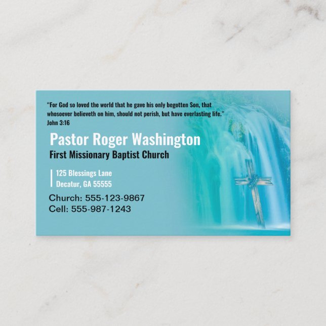 Tarjeta De Visita Pastor o Deacon Cross cascada Church Business C (Anverso)