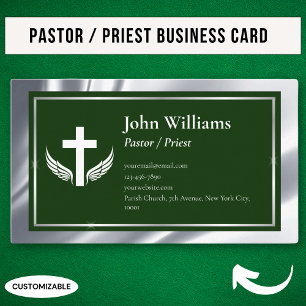 Tarjeta De Visita Pastor Sacerdote de la Iglesia Silver Green