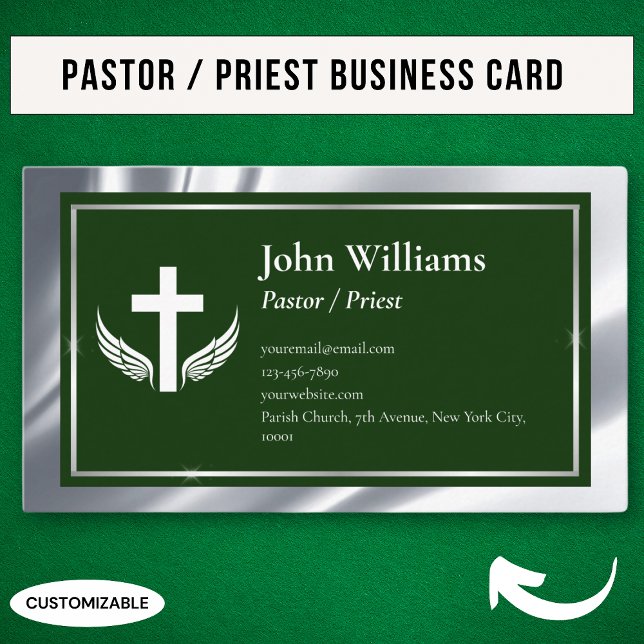 Tarjeta De Visita Pastor Sacerdote de la Iglesia Silver Green (Subido por el creador)