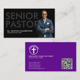 Tarjeta De Visita Pastor senior moderno con foto negra