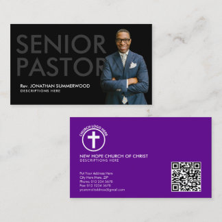 Tarjeta De Visita Pastor senior moderno con foto negra
