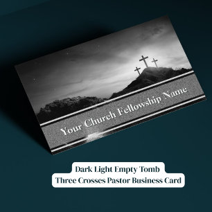 Tarjeta De Visita Pastor Tres Cruces Tumba Vacía Luz Oscura