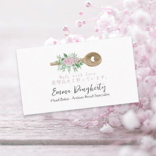 Tarjeta De Visita Pastoral Chef Baking Utensil Wood Heart Dusty Rosa