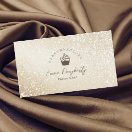 Tarjeta De Visita Pastry Chef Gold Glitter Minimalist Cupcake Logo
