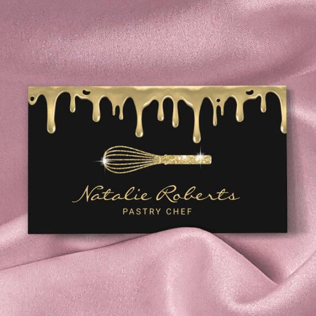 Tarjeta De Visita Pastry Chef Modern Gold Dris Whisk Logo Bakery (Subido por el creador)