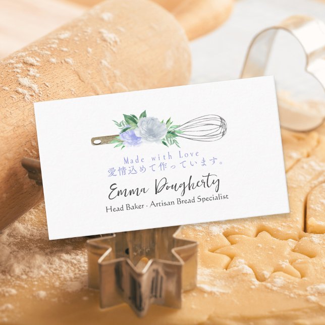 Tarjeta De Visita Pastry Chef Whisk Baking Utensil Purple Floral (Subido por el creador)