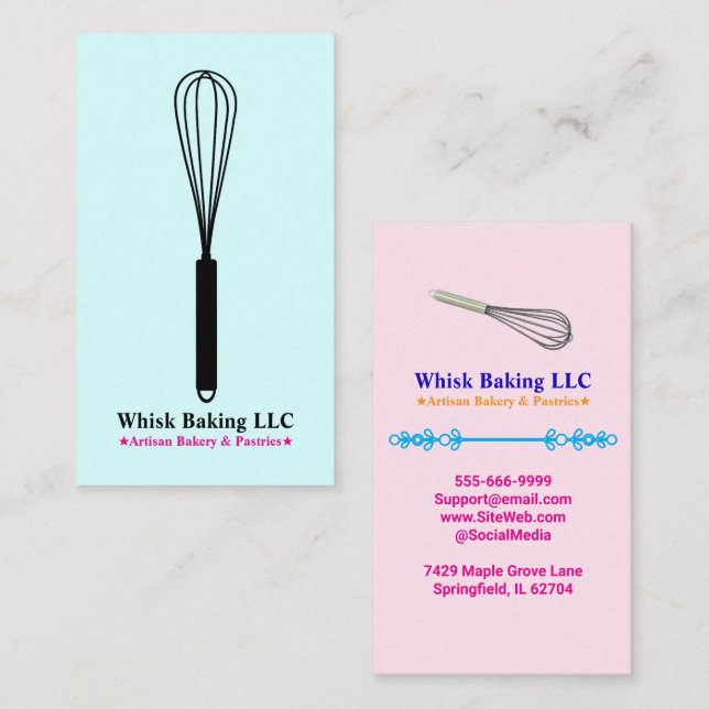 Tarjeta De Visita Pastry Whisk Chef & Baker | Elegant Cake Bakery  (Anverso / Reverso)