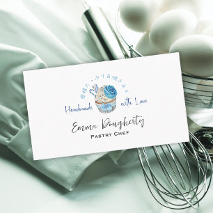 Tarjeta De Visita Pasty Chef Blue Cupcake Watercoloración Elegante P