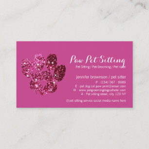 Tarjeta De Visita Pata de Cuidador de Mascotas Pink Glitz Perro Gato