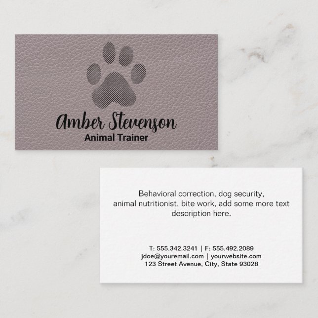 Tarjeta De Visita Pata de perrito | Fondo de cuero (Anverso / Reverso)