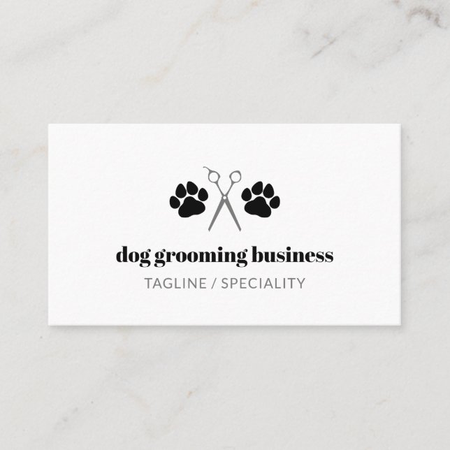 Tarjeta De Visita Patas negras y tijeras de perro Grooming (Anverso)