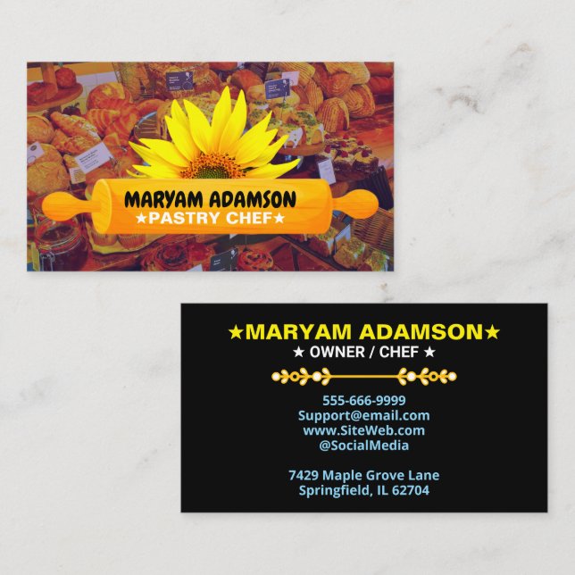Tarjeta De Visita Patisserie Rolling Pin Baker | Floral Bakery (Anverso / Reverso)