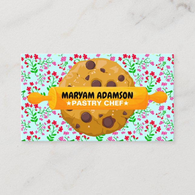 Tarjeta De Visita Patisserie Rolling Pin Cookies | Floral Bakery (Anverso)