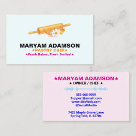 Tarjeta De Visita Patisserie Rolling Pin | Floral Bakery Logo Slogan