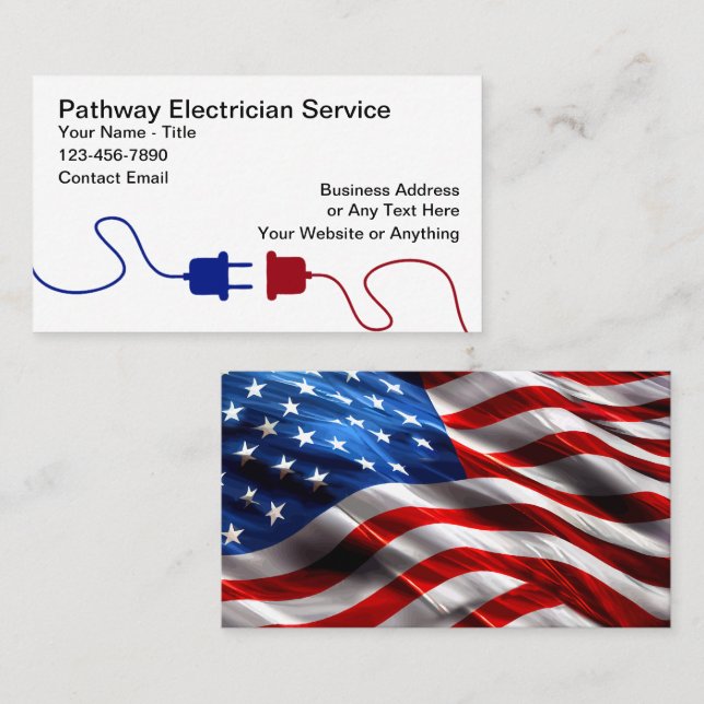 Tarjeta De Visita Patriotic American Electrician Theme Business Card (Anverso / Reverso)