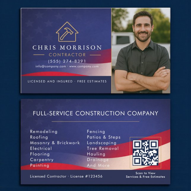 Tarjeta De Visita Patriotic Contractor QR Code Photo (Subido por el creador)