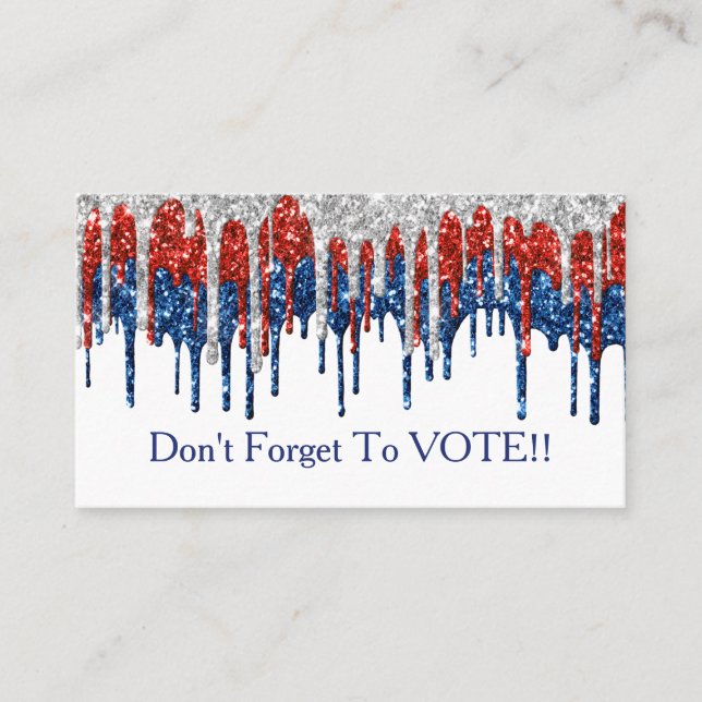 Tarjeta De Visita Patriotic Glitter Drip Border Vote Reminder (Anverso)
