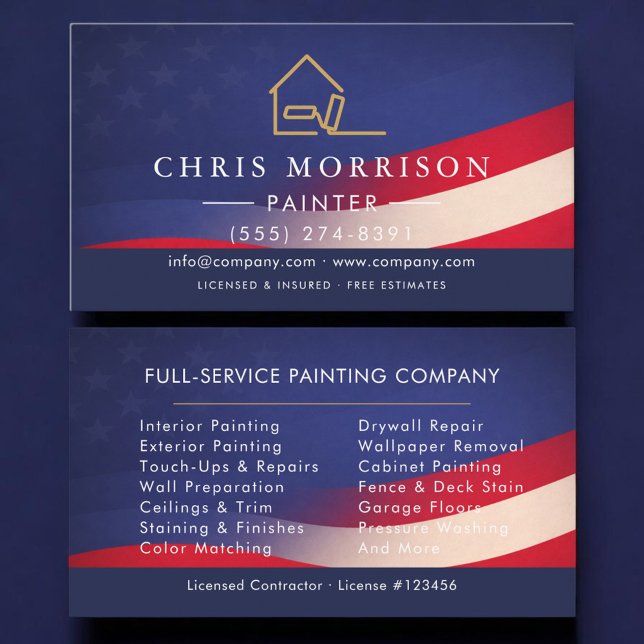 Tarjeta De Visita Patriotic House Painter Modern (Subido por el creador)
