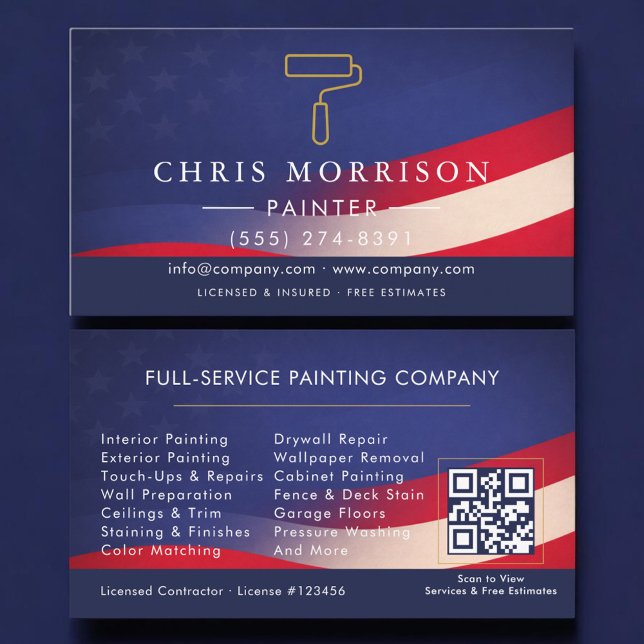 Tarjeta De Visita Patriotic Painter Contractor QR Code (Subido por el creador)