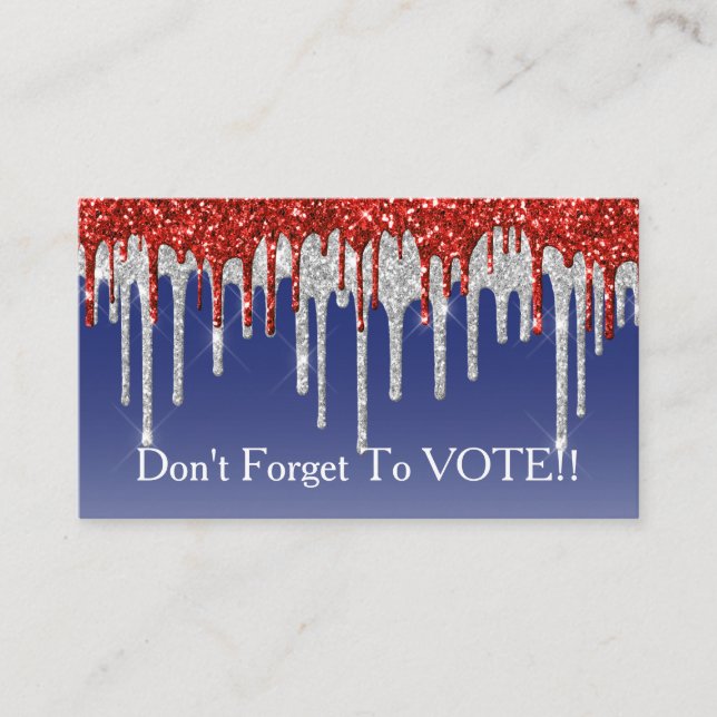 Tarjeta De Visita Patriotic Red White Glitter Drip Blue Reminder (Anverso)