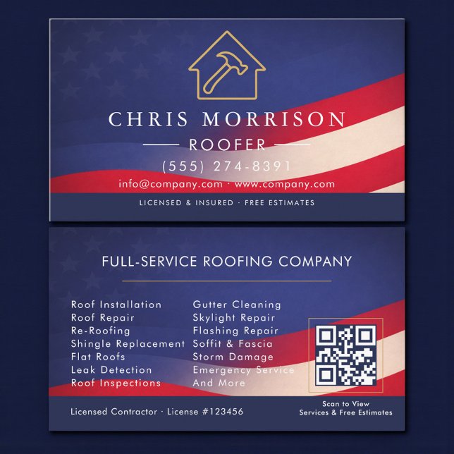 Tarjeta De Visita Patriotic Roofing Roofer QR Code Professional (Subido por el creador)