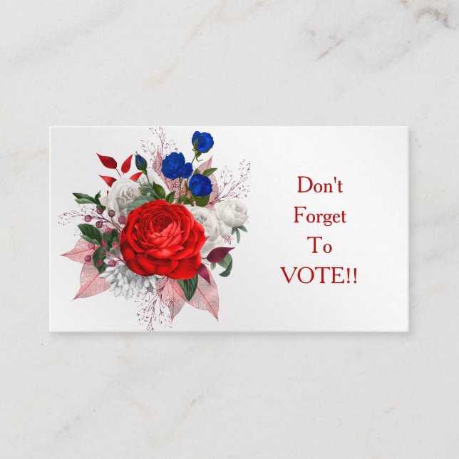 Tarjeta De Visita Patriotic Rose Bouquet Vote Reminder (Anverso)
