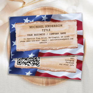 Tarjeta De Visita Patriotic Rustic Wood Estados Unidos Bandera Ameri