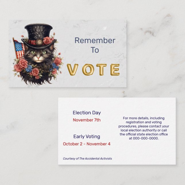 Tarjeta De Visita Patriotic Star Spangled Cat Vote (Anverso / Reverso)