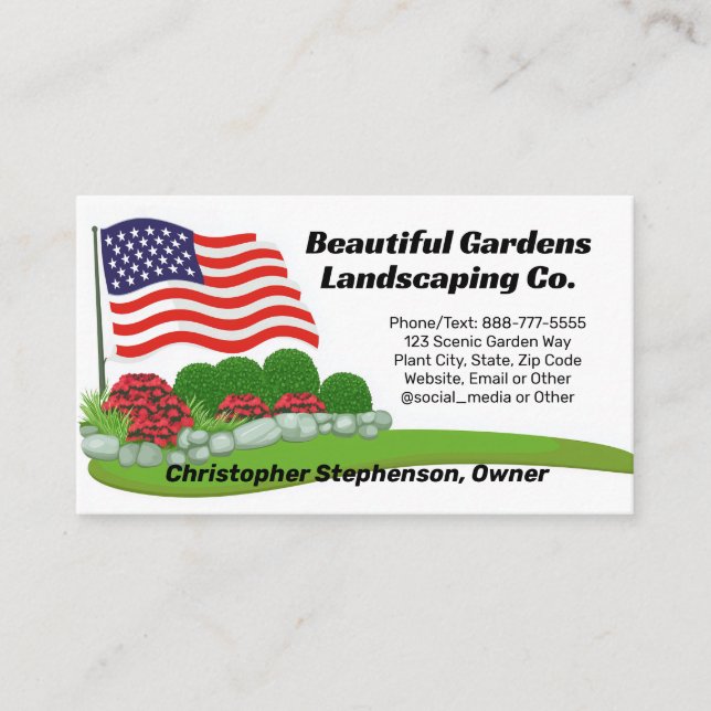 Tarjeta De Visita Patriótico del cuidado del jardín de la bandera es (Anverso)