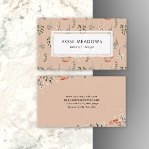 Tarjeta De Visita Patrón abstracto boho de flores silvestres neutras