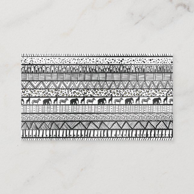Tarjeta De Visita Patrón africano tribal blanco negro (Anverso)